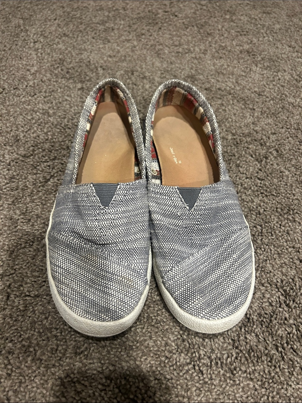 Toms Slip-On Shoes in Gray and Blue Logo